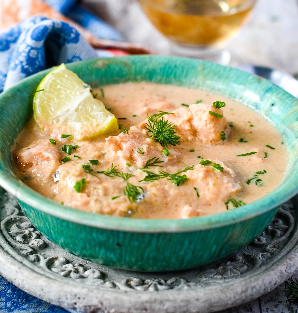 Keto salmon and shrimp soup